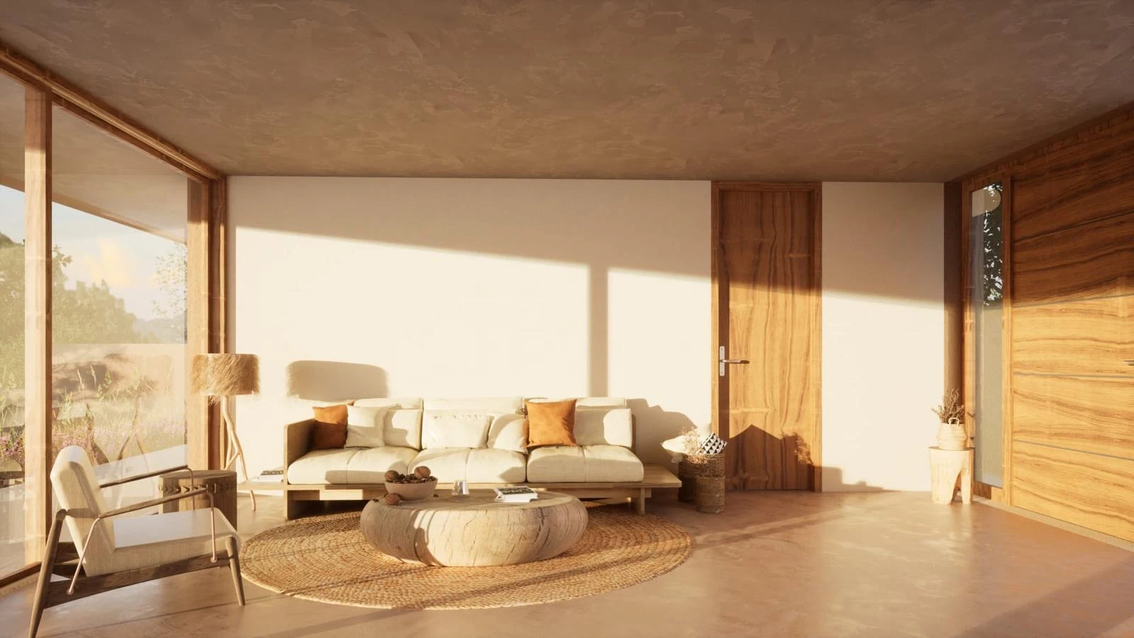 Casa TJ: Sala d’estar amb materials càlids i llum natural